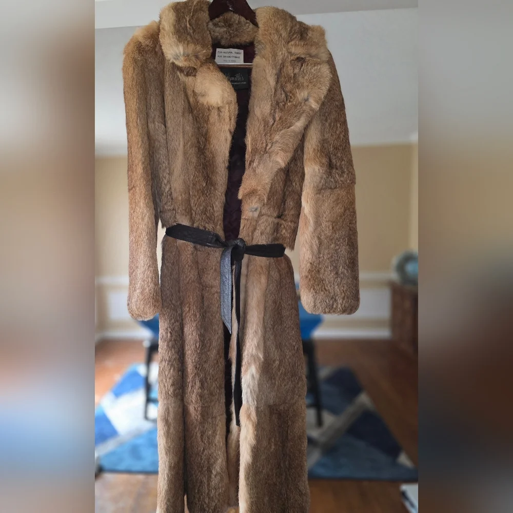 Elegant Tan Rabbit Fur Coat - Picture 2 of 6